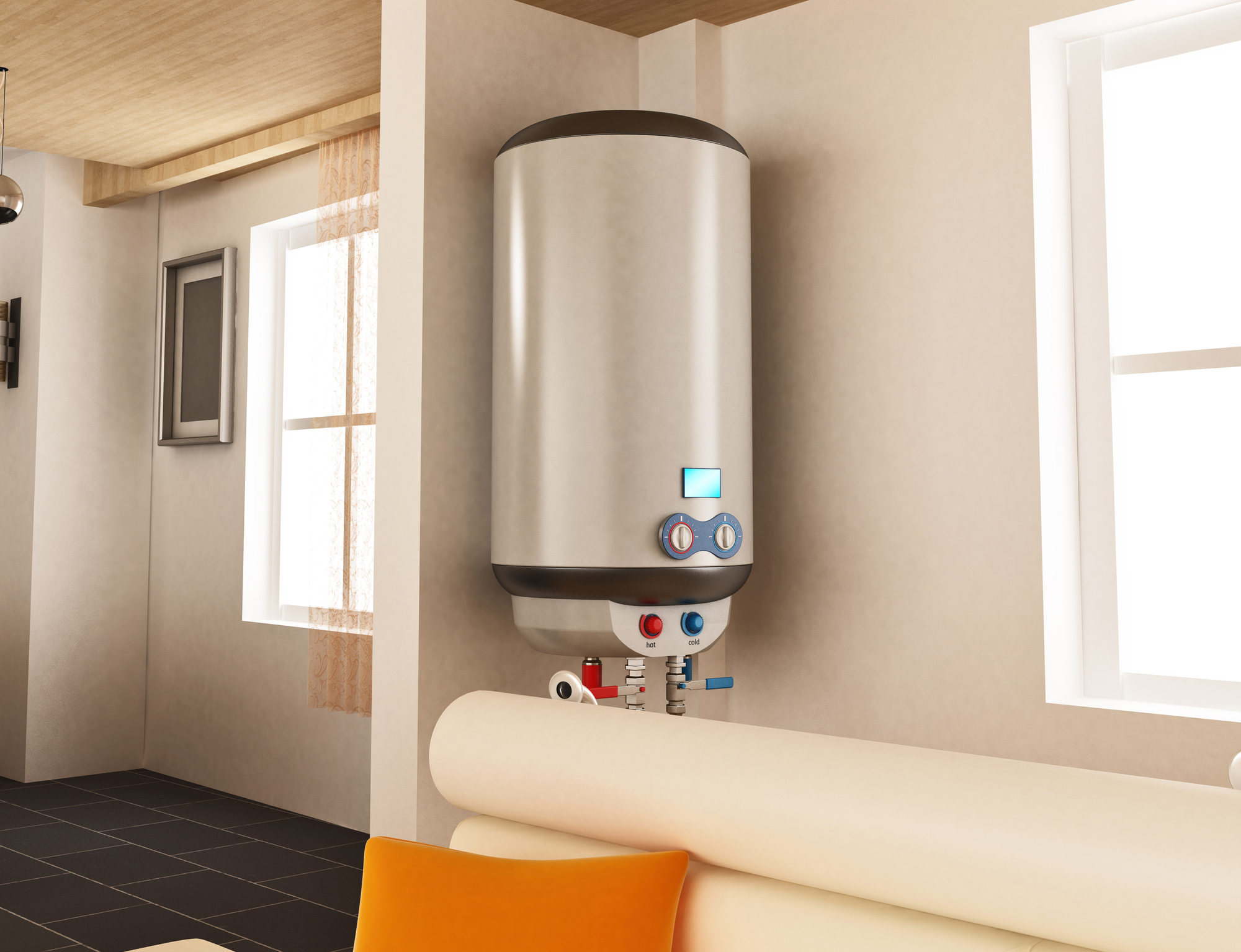 water heater hanging on the wall. 3d illustration